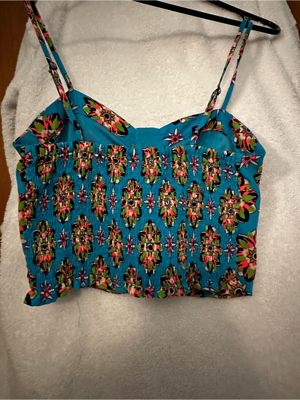 Flying Tomato Turquoise Floral Smocked Cami